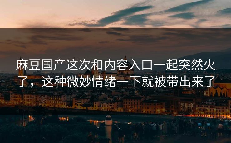 麻豆国产这次和内容入口一起突然火了，这种微妙情绪一下就被带出来了