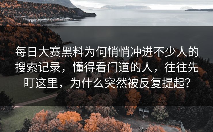 每日大赛黑料为何悄悄冲进不少人的搜索记录，懂得看门道的人，往往先盯这里，为什么突然被反复提起？