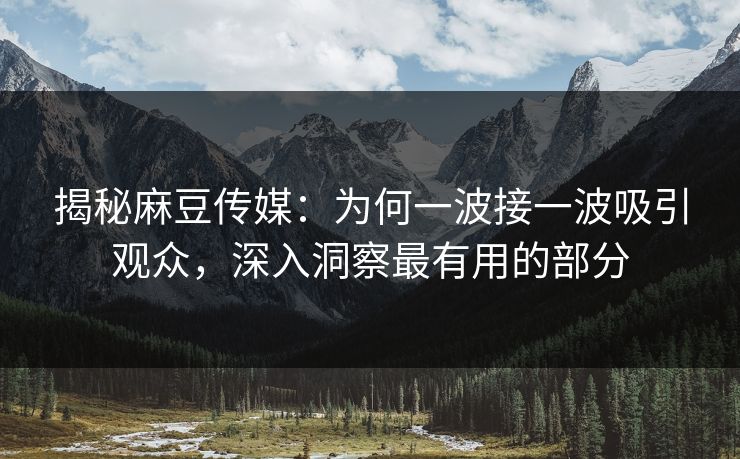 揭秘麻豆传媒：为何一波接一波吸引观众，深入洞察最有用的部分